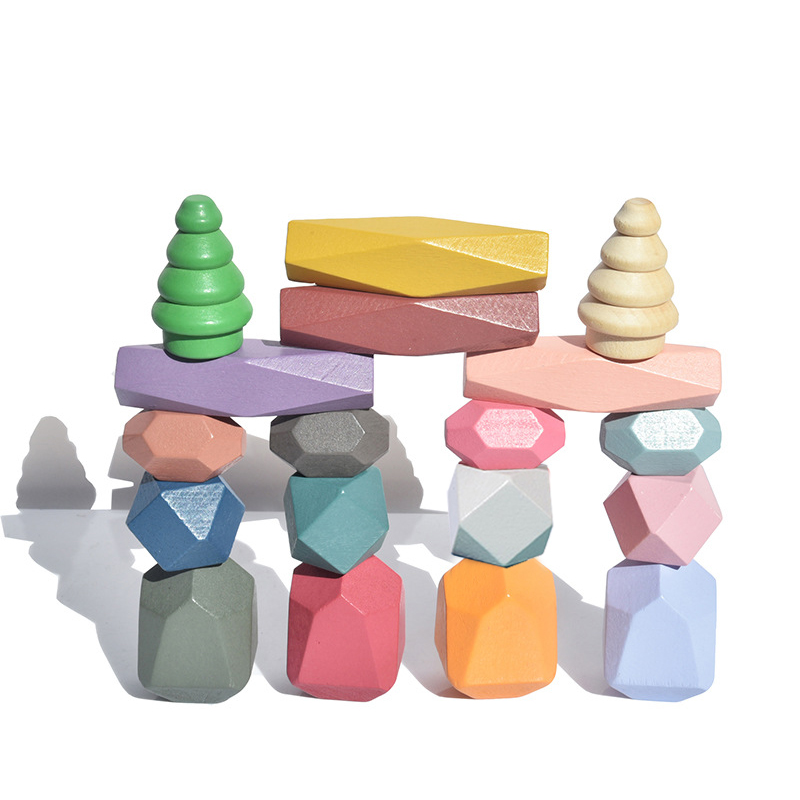 Kids Education In Us - 18 Pcs Wooden Stacking Rocks Building
