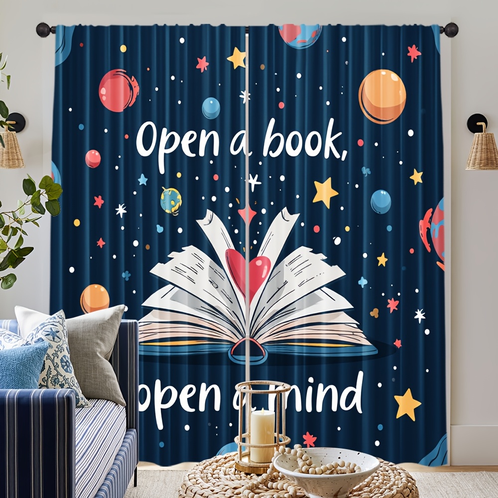 Kids Education Quote - Educational Quote Space Book Window Curtains