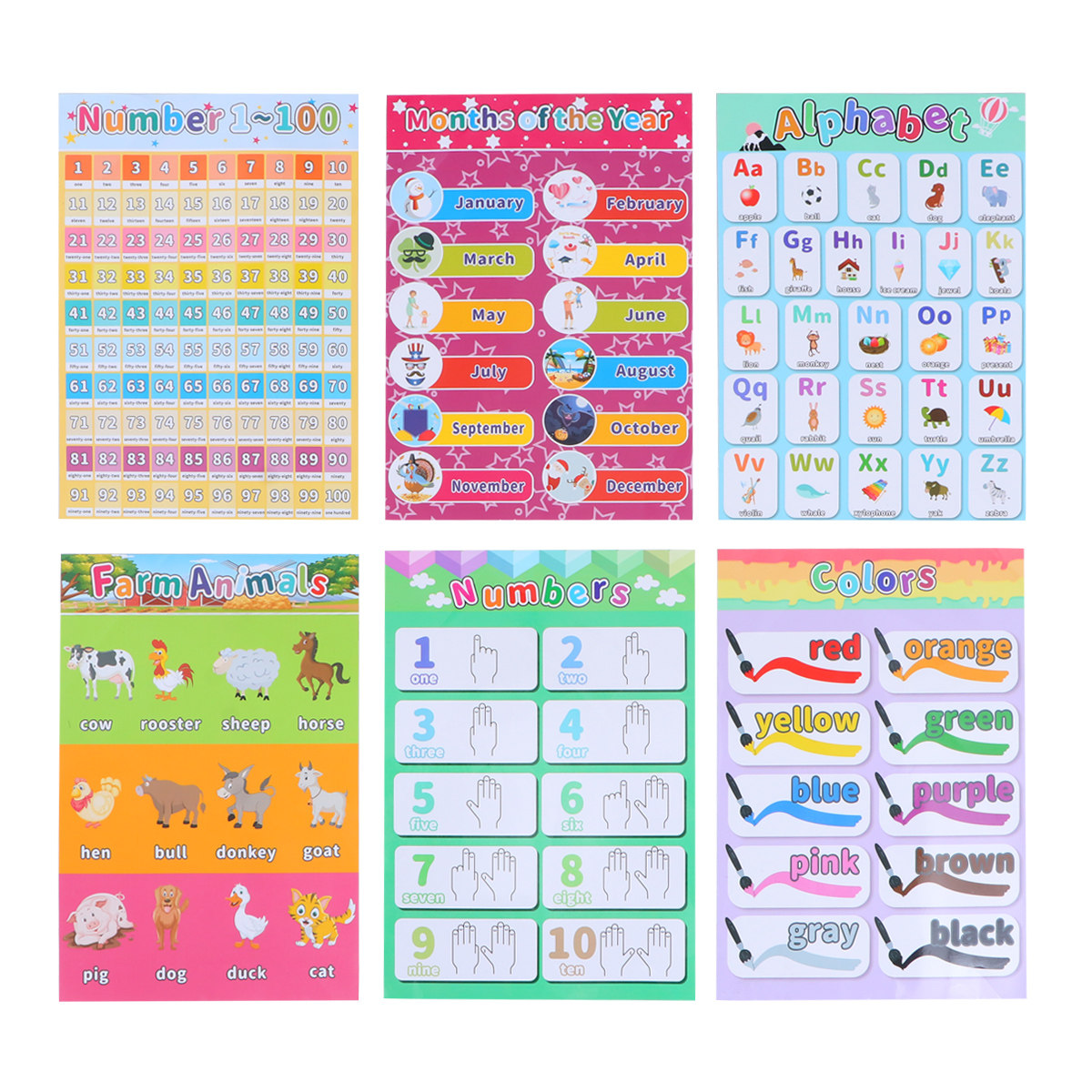 Kids Educational Poster - 6 PCS Kid Animal Poster Kids