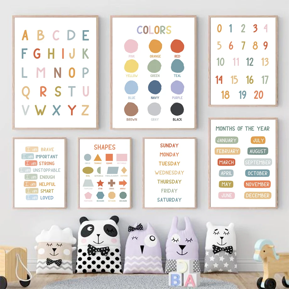 Kids Education Alphabet Numbers - English Education Poster Alphabet Number Color