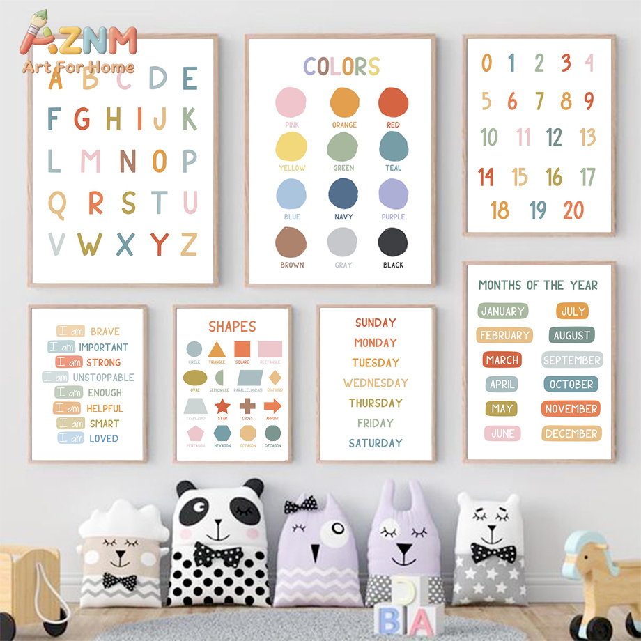 Kids Education Alphabet Numbers - AZNM Educational Kids Learning Canvas Print