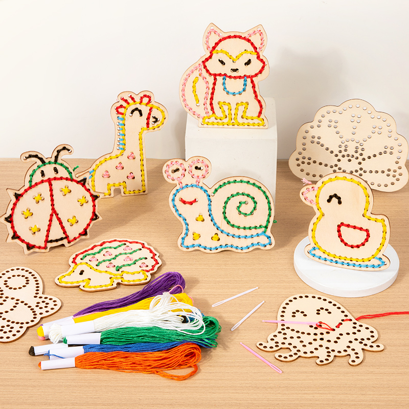 Kids Education Kit - Montessori Wooden Animal Lacing Sewing Kit