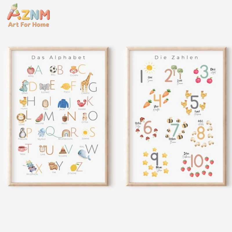 Kids Education Alphabet Numbers - AZNM German Alphabet Numbers Canvas Wall
