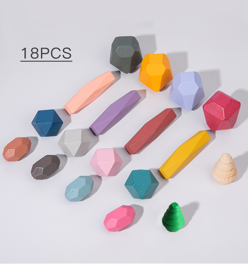 18 Pcs Wooden Stacking Rocks B - đánh giá và giá Kids Education In Us