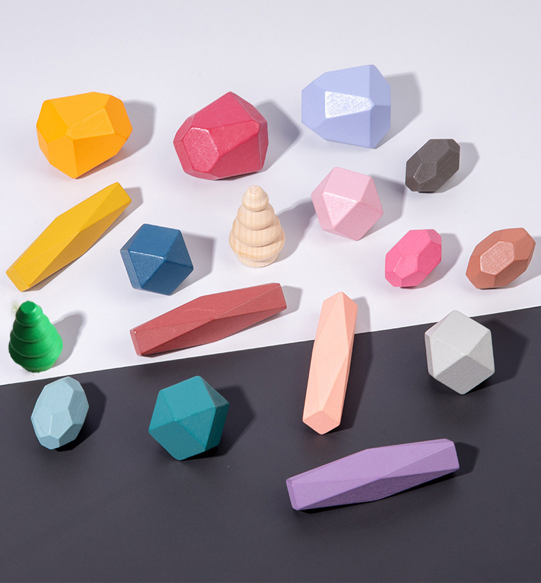 18 Pcs Wooden Stacking Rocks B - đánh giá và giá Kids Education In Us
