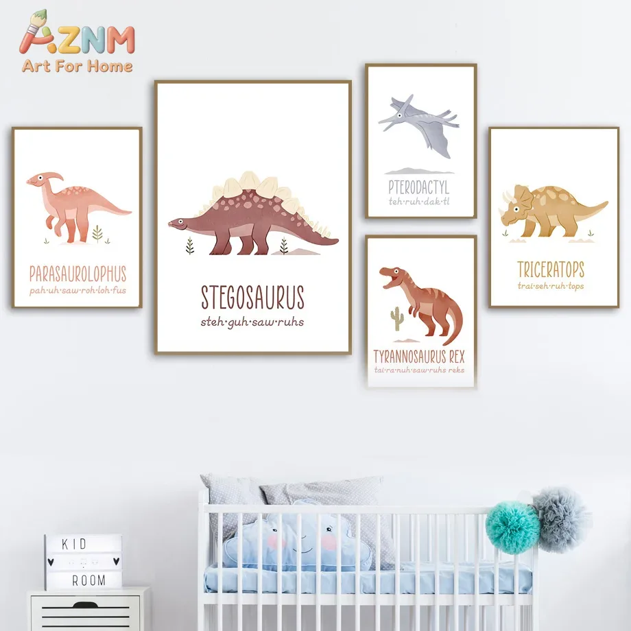AZNM Cute Watercolor Dinosaur  - đánh giá và giá Kids Educational Poster