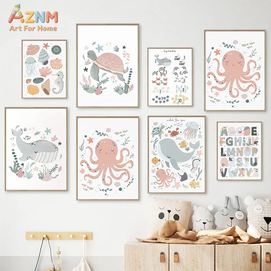AZNM Nursery Sea Animal Canvas - đánh giá và giá Kids Education Alphabet Numbers