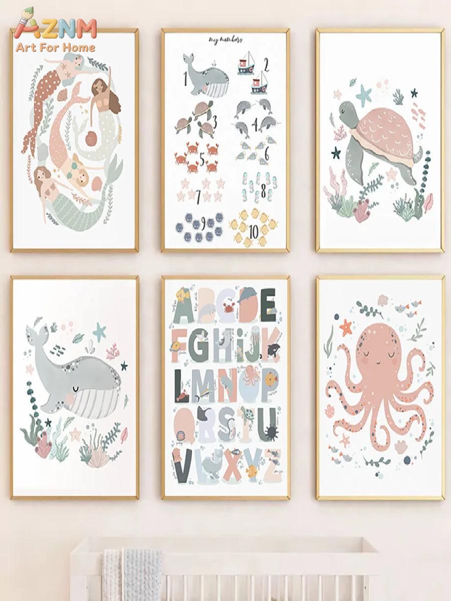 AZNM Nursery Sea Animal Canvas - đánh giá và giá Kids Education Alphabet Numbers